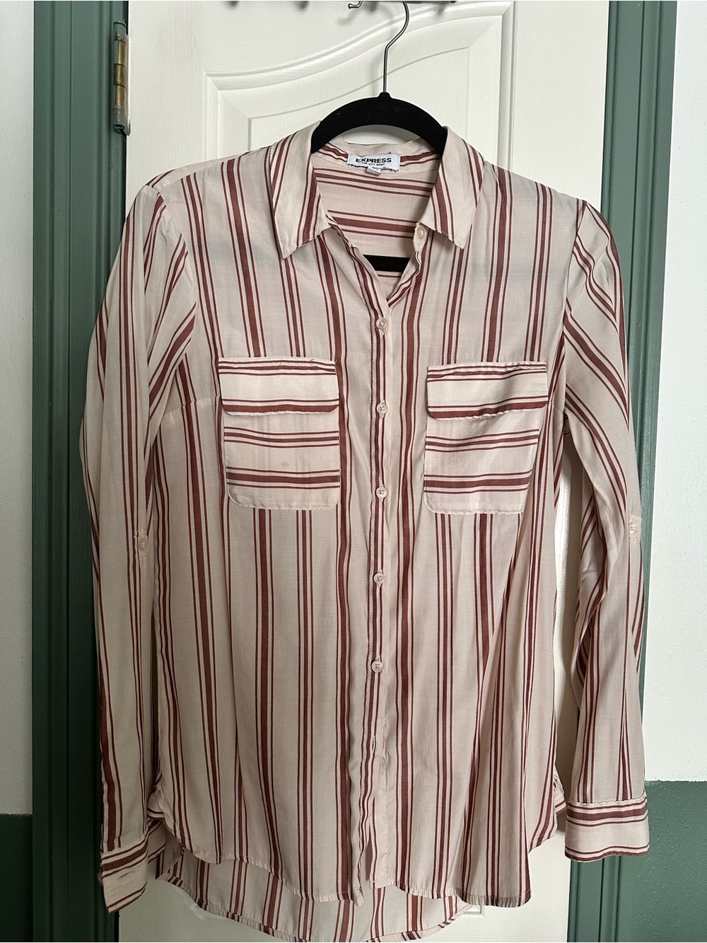 Express Womens Cream Stripe Button-Up Shirt